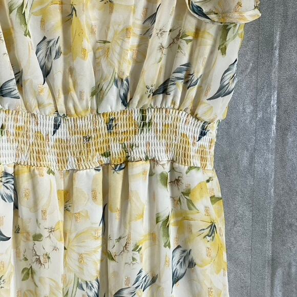 BLACK TAPE Women's Gold Lily Women's Faux-Wrap Smocked Flutter Sleeve Dress SZ M - Picture 5 of 13